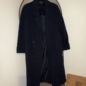 Donnybrook Women's Black Long WoolTrenchcoat Button Collared Lined Solid Size 10